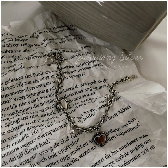 #NEW 925 Sterling Silver Vintage Heart Bead Bracelet - Picture 9 of 11